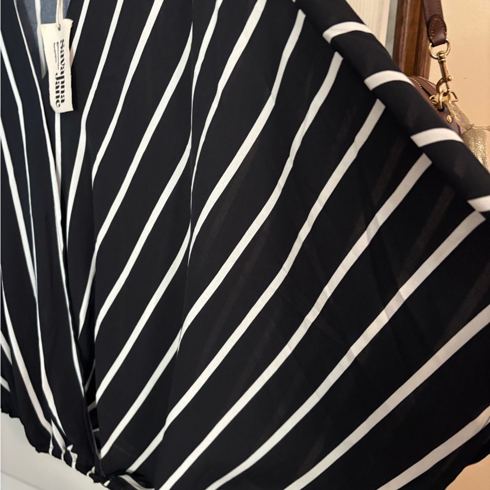 Savanna Jane Black and White Striped Blouse - Picture 2 of 6
